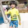 summer Boys swimsuits kids anime printed swimwear children cartoon stripe long sleeve split swimming boys diving suit Y1353