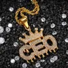 Mens chaîne en or en acier inoxydable couronne lettre PDG pendentif collier glacé Lab diamant charme Hip Hop bijoux cadeau