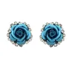 Hot Selling Romantic Love Rose Stud Earrings Womens Diamond Red Blue Rose Oorbellen Valentijnsdag Sieraden Geschenken