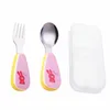 2 SZTUK Ze Stali Nierdzewnej Widelec Dzieci Stołowe Silikonowe Towary Kuchnia Tableware Zestaw Cartoon Cutlery Set Baby Learning Obiad Zestawy