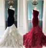 Mermaid Prom Dress 2020 One Shoulder Burgundy Black/White Trumpet Pageant Gowns for Lady Pleated Ruffled Skirt Velvet 2k20 Formal Event