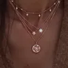 نجمة القمر قلادة متعددة الطبقات مع حجر الراين حزب مجوهرات سحر المختنق قلادة للنساء الأزياء والمجوهرات