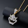 18K Gold & White Gold Plated Full CZ Cubic Zirconia Halloween Vampire Monster Mask Pendant Necklace Twist Chain Hip Hop Jewelry Gift for Men