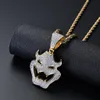 Gold 18 carats en or blanc cubique complet CZ Cubic Zirconia Halloween Monster Masque Masque Pendentif Collier Twist Chain Hip Hop Bijoux Cadeau pour hommes