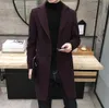 Hot High Quality Fashion Design Men Formell Singel Breasted Figurera Overcoat Long Wool Jacket Outwear Plus Vinterrock Män Ny