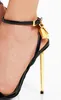 En iyi marka kadın moda açık ayak parmağı bir altın metal stiletto kilit tasarım ayak bileği kayış yüksek topuk sandalet kulüp ayakkabıları