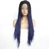 Deux tons Ombre 1B / Violet Twist Lace Front perruques synthétiques résistant à la chaleur cheveux moitié main attachée perruques tressées partie libre pour les femmes noires