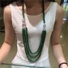 Kadın Yeni 8mm Yeşil Yeşim Çok Katmanlı Uzun Kazak Zincir Ejderha Dokunun Mikro Kakma Zirkon Toka Kolye Moda Takı