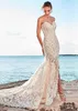 Designer Champagne Dividir Vestidos do casamento de praia 2019 completa Lace Mermaid vestidos de noiva Tribunal Trem robe de mariée