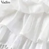 Vadim Women Embroidery Hollow Out Mini Skirt Chic Solid Falda Mujer Elastic Waist Female Casual Sweet White A Line Skirts Ba567 Y1904002