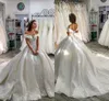 Design de luxo Grânulos Completos vestido de Baile Vestidos de Casamento Fora Do Ombro Custom Made País Igreja Noiva Vestidos de Noiva