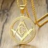 Men ketting Masonisch hangende roestvrijstalen modeketen gouden ketting hiphop kristallen sieraden op de nek hele17462901