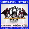 Body +Tank For HONDA CBR 600F4i CBR600FS CBR600F4i 01 02 03 286HM.57 CBR600 F4i 600 FS CBR 600 F4i 2001 2002 2003 Fairings Yellow red hot