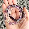 MG0358 Neues Design Kronen-Chakra-Stapel-Armband-Set, natürliches Fluorit-Amethyst-Klarquarz-Armband, Herz-Chakra-Kristalle-Armband, 258 Karat