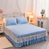 Blå rosa beige spets säng kjol hem textil solid prinsessor sängäcke kuddfästen koreanska monterade ark 151820 madrass cover5248440