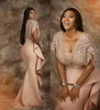 Custom Made Sexy Pearl Pink Lace Evening Dresses African Saudi Arabia Formal Dress For Women Sheath Prom Gowns Celebrity Robe De Soiree