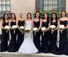 Nya Billiga Black Bridesmaids Dress Mermaid Spaghetti Strap Backless Appliques Top Long Maid of Honor Gowns Gothic Wedding Guest