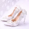 Stunning Crystals Diamonds Wedding Shoes Point Toe High Heels White Bridal Pumps Ladies Party Prom Shoes AL2311