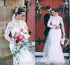 Långärmad High Neck Bröllopsklänningar Lace Golvlängd Mermaid Modest Design Brudklänningar för utomhusbröllop 2019 Skräddarsydda 93