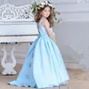 Vestidos de niña de las flores azules para la boda Vestido de las niñas de Cenicienta Vestido de fiesta de princesa para niños Vestido de primera comunión