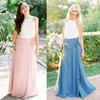 Summer Szyfonowe Druhna Suknie Dwa Kawałki Koronki W górę Dna i Top Kobiety Siostra Czeski Boho Wedding Event Wear Druhna Maxi Suknie