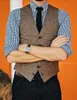 2020 Farm Weddage Vintage Brown Tweed Vests Custom Made Groom Mens Mens Slim Fit