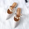 أحذية بيرل فلاتز للنساء مدببة إصبعيات أنيقة البغال تنزلق على أحذية مسطحة للنساء 7224517