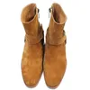 Sıcak Satış-Wyatt Biker Zincirler Bilek Boots Erkek Ayakkabı Sivri Burun Toka Bay Bot Kahverengi Deri Erkekler Elbise Ayakkabı Botaş Militares Erkekler wr0 Ayakkabı
