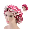 Adjustable Large Double Layer Satin Bonnet for Women Solid Color Comfortable Day Night Sleep Cap Salon Lady Make Up Head Wear