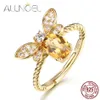 ALLNOEL Fine Jewelry Anneaux 925 Sterling Silver Natural Gemstone Citrine Bee Bague de fiançailles Set de mariage en argent personnalisé Jewellry LY191217