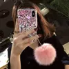 Étuis de téléphone portable de haute qualité Bling Crystal Diamond Fox Fur Ball Pendentif Couverture pour Iphone 1112 Pro XS Max XR X 8 7 6S Plus Samsu4404627