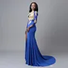 Plus Size Sexy Royal Blue African Mermaid Prom Dresses Collo alto gioiello Abito da sera con applicazioni di pizzo Abito formale ogstuff vestidos de fiesta
