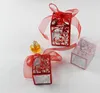 حفل زفاف Bithday Party Clear PVC Gift Box with Ribbon Printed Sweets Candy Apple Macaron Cake Square Hign