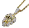 Mens 18k Gold Plated Cz Bling Lion Head Gold Pendant Necklace Micro Pave Cubic Zircon Pendant Fashion Smycken