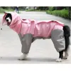 معطف حيوان أليف في الهواء الطلق مقاوم للماء معطف المطر الكلب العاكس معطف المطر بذلة مقنعين لأربعة أرجل