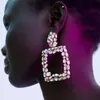Hot new popular fashion designer exaggerated rhinestone crystal square box geometry pendant stud earrings for women girls