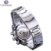 ForSining Business Mens Automatic Mechanical Watch Tourbillon Calender Week Display Silver rostfritt stål Erkek Kol Saati Clock2793