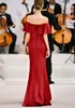 Elegancka Dark Red Evening Dress Soft Satin New Slim Mermaid Long Bankiet Off Ramię Lace-Up Back Formal Prom Dresses In Stock