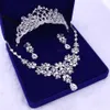 Luxury Cubic Zirconia tiara och halsband örhänge för kvinnor bröllop smycken set för brud zirkon kronor smycken brudtillbehör241y