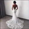 Moda Sheer Appliques Sereia Vestido De Casamento Correias Basta Lace Edge Bride Maxi Vestido Feito Personalizado Vestido de Casamento Vestido Bridal Sexual