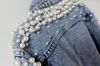 Primavera Autunno Donna Cappotti basic Donna Giacca di jeans Perle Perline Moda Jeans Cappotto Giacche a maniche lunghe larghe 898