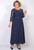 Navy Long Sleeves Lace Mother Of The Bride Dresses A Line Jewel Neck Wedding Guest Dress Ankle Length Chiffon Evening Gowns