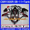 Bodys + Tank för Honda CBR 1000RR CBR 1000 RR 2008 2009 2010 2011 277HM.36 CBR1000 RR 08 10 11 CBR1000RR 08 09 10 11 Röd Silvery Hot Fairing