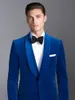 Royal Blue Velvet Noivo Smoking Xaile Lapela Padrinhos de Casamento Vestido de Outono Inverno Estilo Homens Formal Partido Prom Suit (Jacket + Pants + Tie) 890