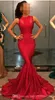 2019 New Evening Gowns Sexy Jewel Sleeveless Sheath Mermaid Formal Red Carpet Prom Dresses Custom Made Rose Red Party Dress 282