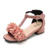 New Little Girl Saltos altos Sandálias de flores Big Kid Beach Sandals Sapatos Princesa Sapatos 3 4 5 6 7 8 9 10 11 12 anos