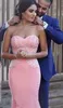 2018 Goedkope Mermaid Prom Dresses met Sweetheart Hals Crystal Beaded Applique Trumpt Pink Crepe Avond Feestjurken Vlek Vloerlengte