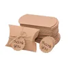 Enrole de presente 10/20/30/50pcs Mini -formato de travesseiro Kraft Paper Candy Boxes de casamento com fita e tags de agradecimento por suprimentos de festa em casa1