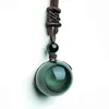 Collana con pendente in cristallo con amuleto fortunato, ossidiana nera da 16 mm, ossidiana, occhio di tigre