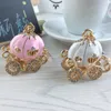 Lovely Pink White Pumpkin Carriage Crystal Pendant Charm Purse Handbag Car Key Keyring Keychain Party Wedding Birthday Creative Gift